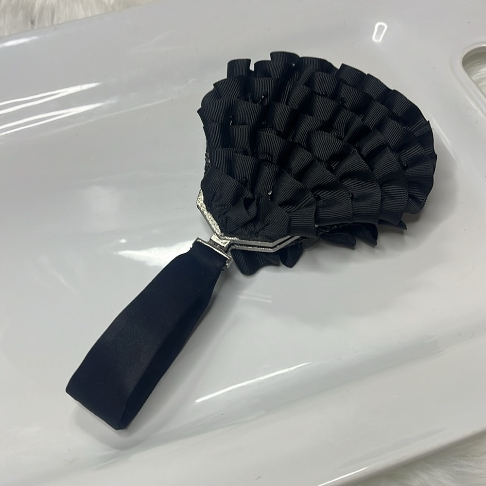 BADGLEY MISCHKA VINTAGECOUTURE EVENING BAG BLACK RUFFLE BEADED - Picture 4 of 13